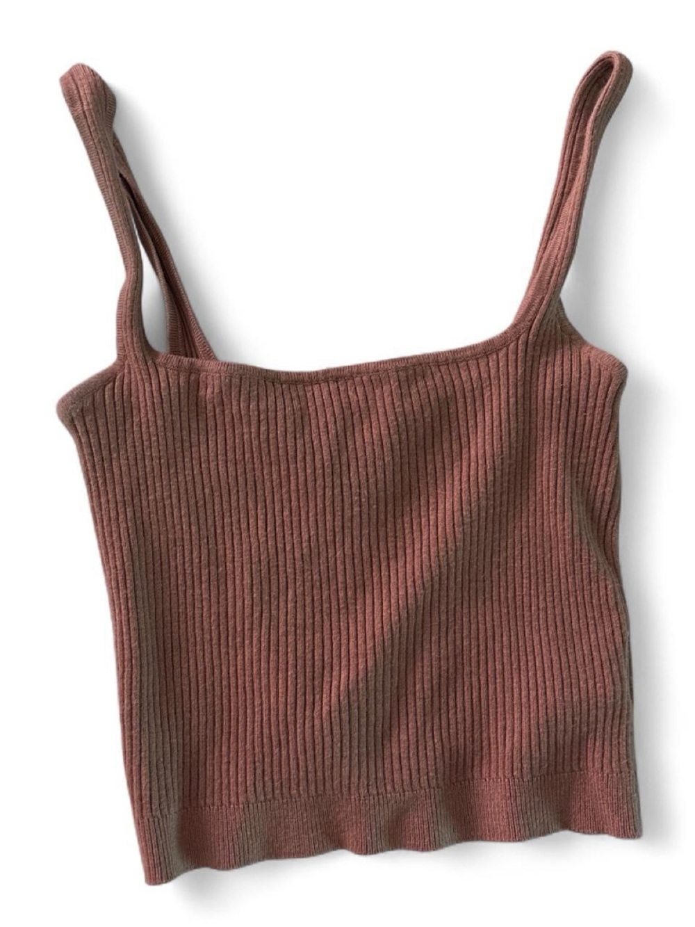 Garage Ribbed Square-Neck Tank Top in Brown - Cropped
